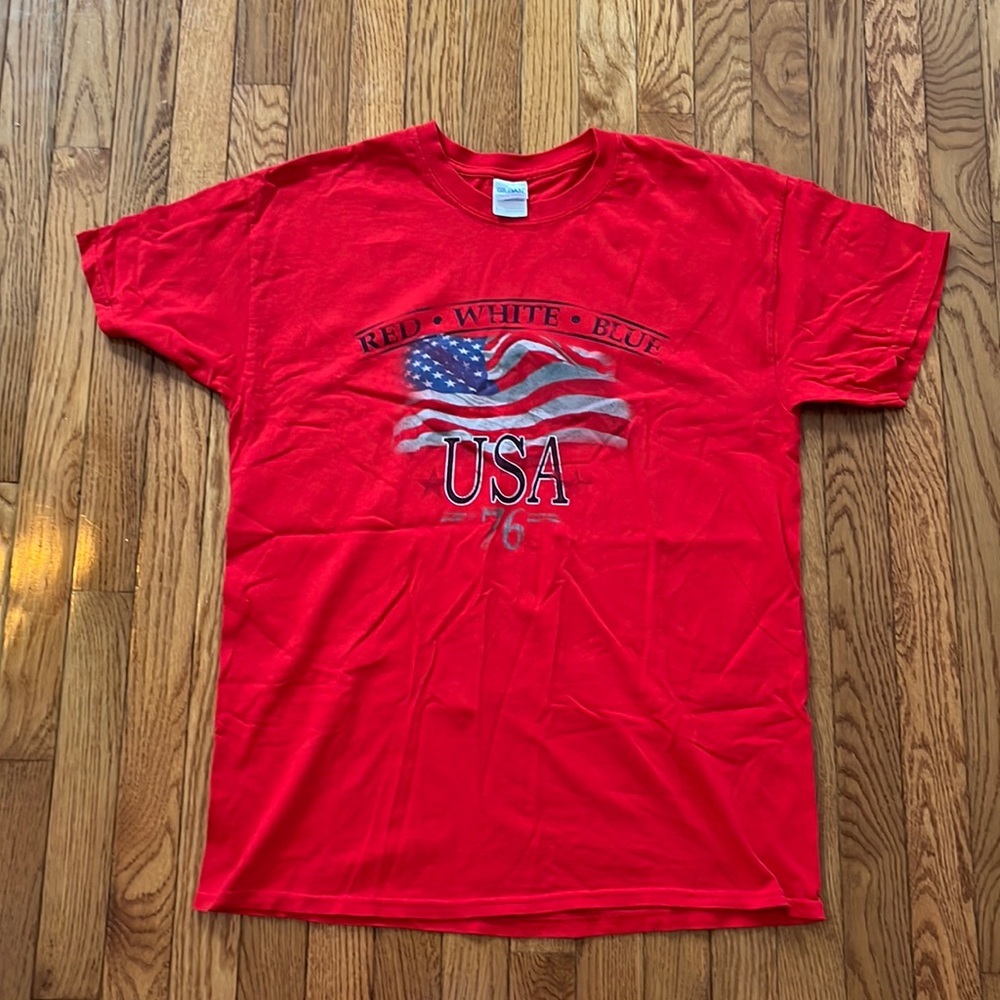Gildan Heavy Cotton Patriotic America USA Tee Flag Fourth of July L Independence